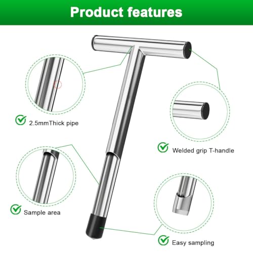 HASTHIP® 12'' Soil Sampler T-Handle Soil Sampler,Sample Slot Design,Stainless Steel Corer for Testing Moisture Nutrients pH and Composition HASTHIP® 12'' Soil Sampler T-Handle Soil Sampler,Sample Slot Design,Stainless Steel Corer for Testing Moisture Nutrients pH and Composition